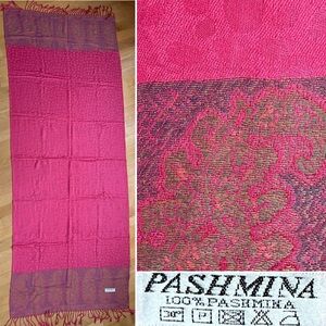💕Hot Pink Paisley + Dots Reversible Woven Fringe Pashmina Shawl Border